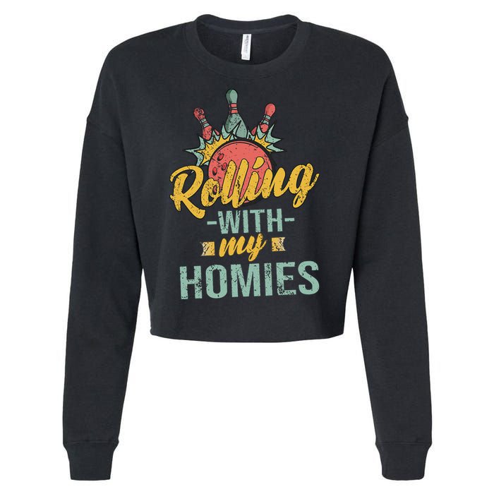 Rollin With My Homies Retro Bowling Cropped Pullover Crew