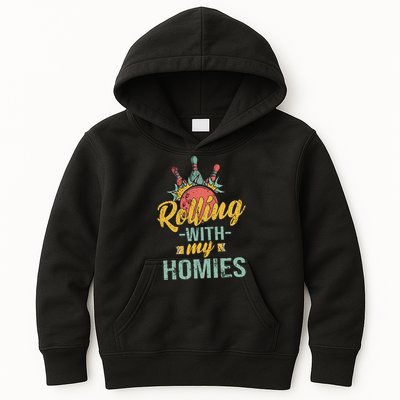 Rollin With My Homies Retro Bowling Kids Hoodie