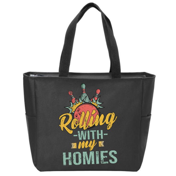 Rollin With My Homies Retro Bowling Zip Tote Bag