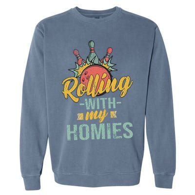 Rollin With My Homies Retro Bowling Garment-Dyed Sweatshirt