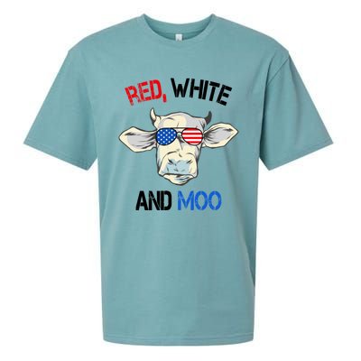 Red White Moo Usa American Cow Patriotic 4th Of July Meaningful Gift Sueded Cloud Jersey T-Shirt