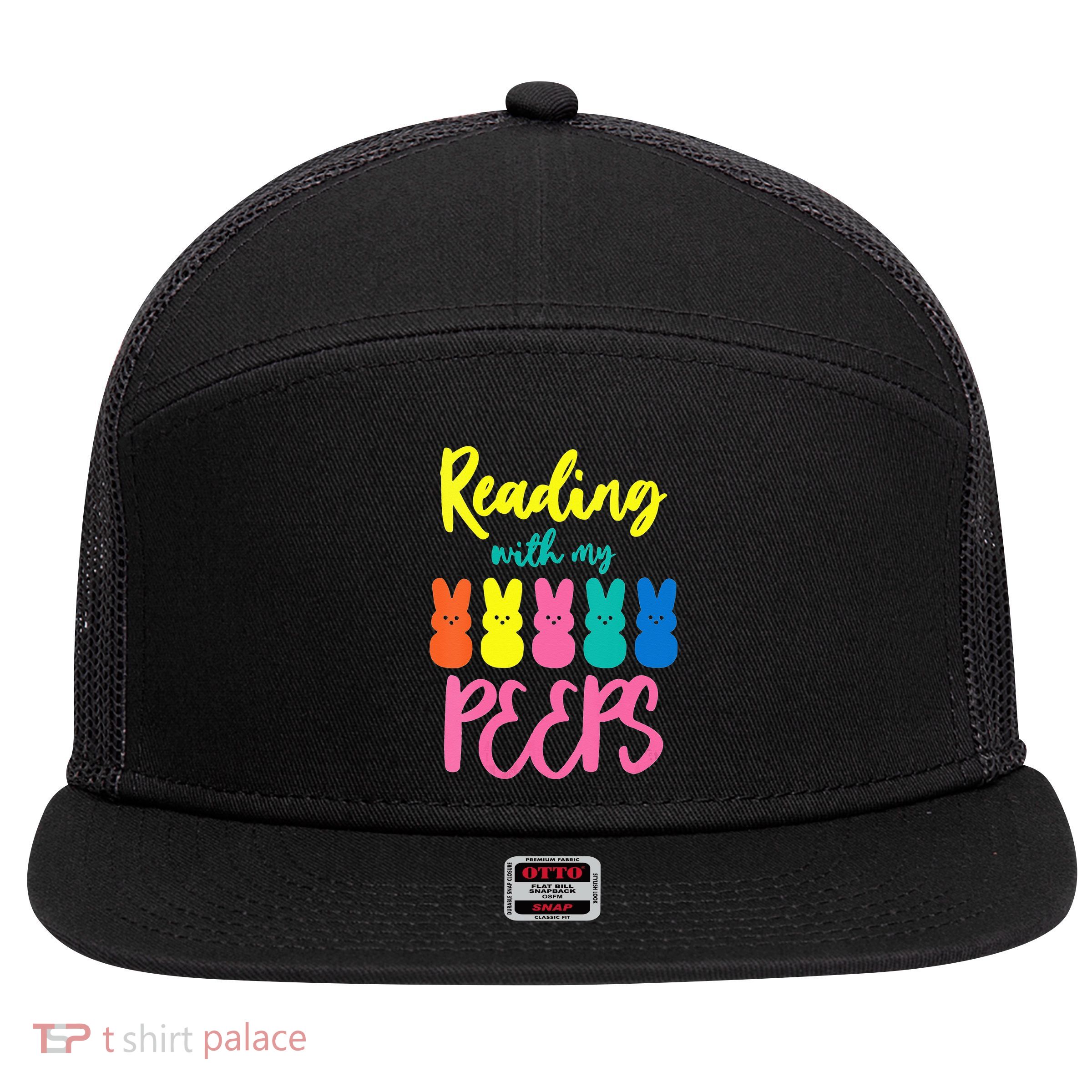Reading With My Peeps Gift for Teacher or Reader 7 Panel Mesh Trucker Snapback Hat