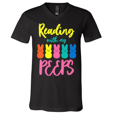 Reading With My Peeps Gift for Teacher or Reader V-Neck T-Shirt