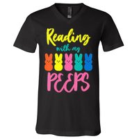 Reading With My Peeps Gift for Teacher or Reader V-Neck T-Shirt