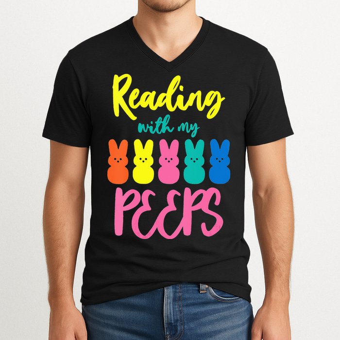 Reading With My Peeps Gift for Teacher or Reader V-Neck T-Shirt