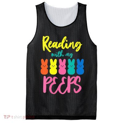 Reading With My Peeps Gift for Teacher or Reader Mesh Reversible Basketball Jersey Tank