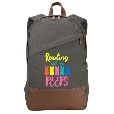 Reading With My Peeps Gift for Teacher or Reader Cotton Canvas Backpack