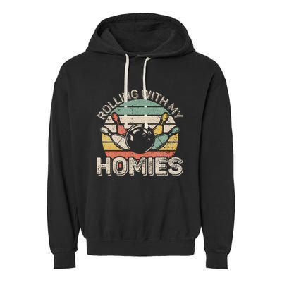 Rolling With My Homies Retro Bowling Bowler Team Funny Garment-Dyed Fleece Hoodie