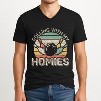 Rolling With My Homies Retro Bowling Bowler Team Funny V-Neck T-Shirt