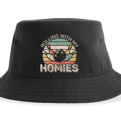 Rolling With My Homies Retro Bowling Bowler Team Funny Sustainable Bucket Hat