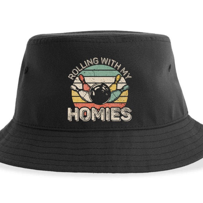 Rolling With My Homies Retro Bowling Bowler Team Funny Sustainable Bucket Hat