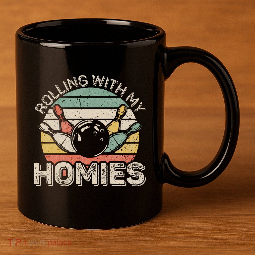 Rolling With My Homies Retro Bowling Bowler Team Funny 11oz C Handle Ceramic Mug