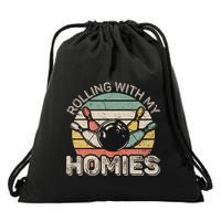 Rolling With My Homies Retro Bowling Bowler Team Funny Drawstring Bag