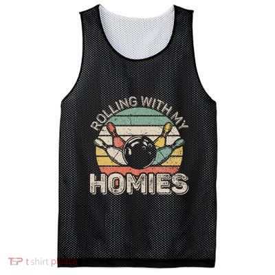 Rolling With My Homies Retro Bowling Bowler Team Funny Mesh Reversible Basketball Jersey Tank