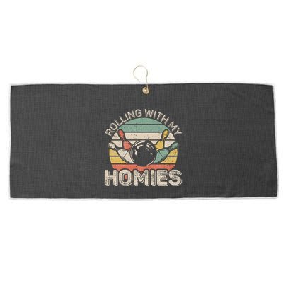 Rolling With My Homies Retro Bowling Bowler Team Funny Large Microfiber Waffle Golf Towel
