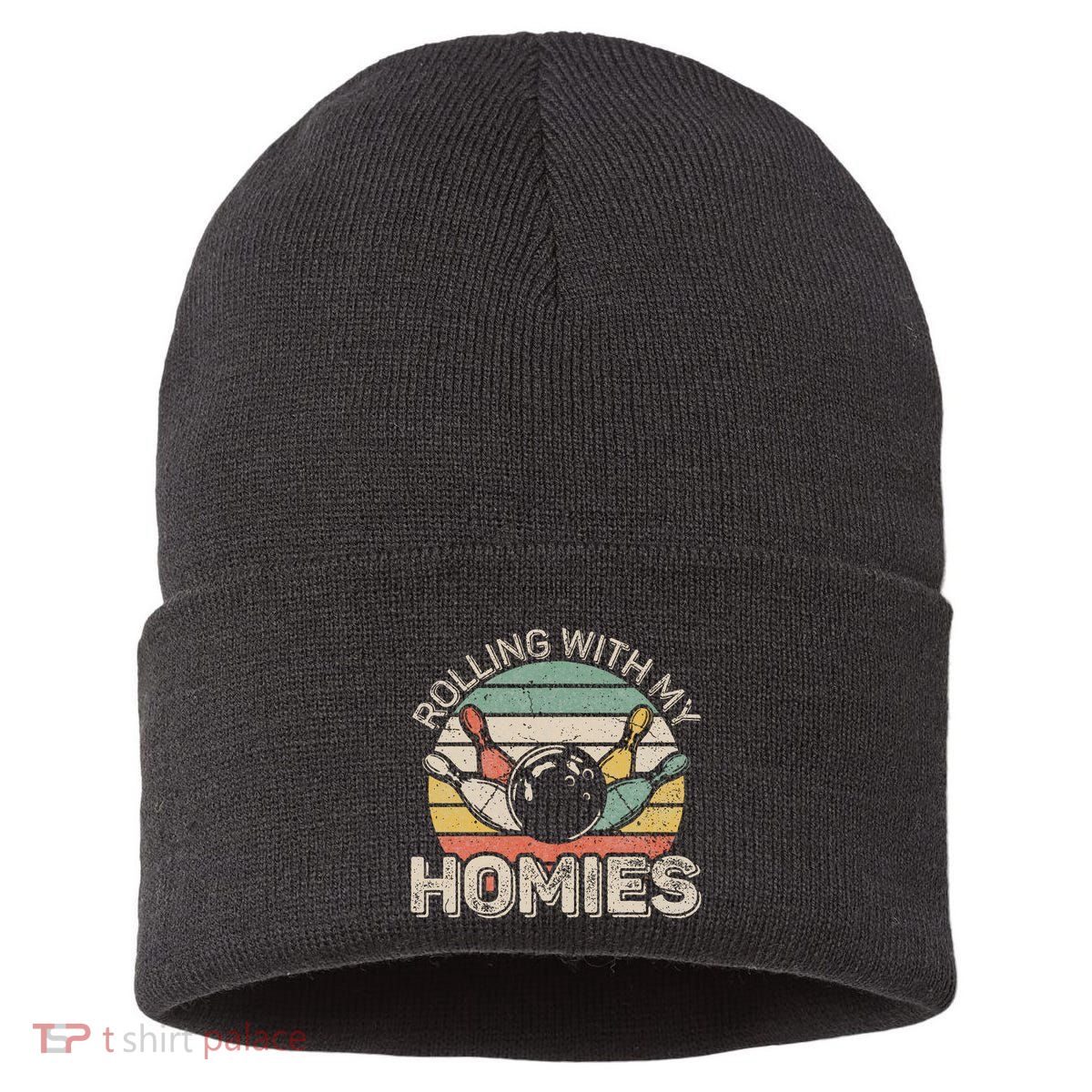 Rolling With My Homies Retro Bowling Bowler Team Funny Sustainable Knit Beanie