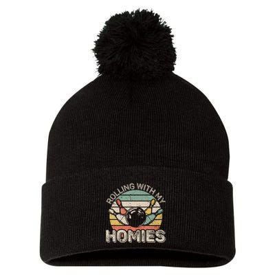 Rolling With My Homies Retro Bowling Bowler Team Funny Pom Pom 12in Knit Beanie