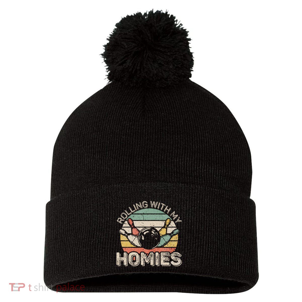 Rolling With My Homies Retro Bowling Bowler Team Funny Pom Pom 12in Knit Beanie