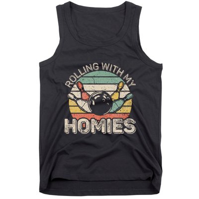Rolling With My Homies Retro Bowling Bowler Team Funny Tank Top