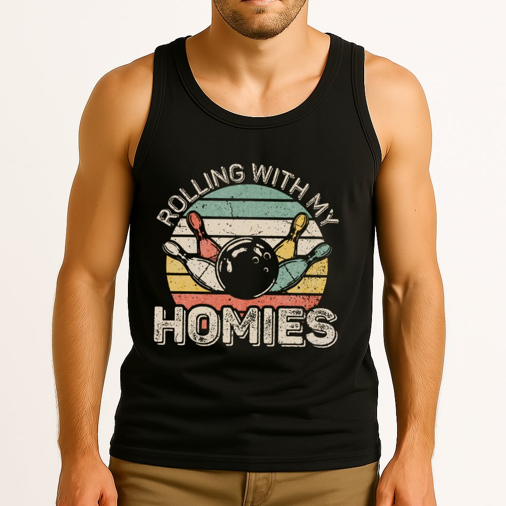 Rolling With My Homies Retro Bowling Bowler Team Funny Tank Top