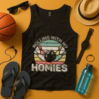 Rolling With My Homies Retro Bowling Bowler Team Funny Tank Top