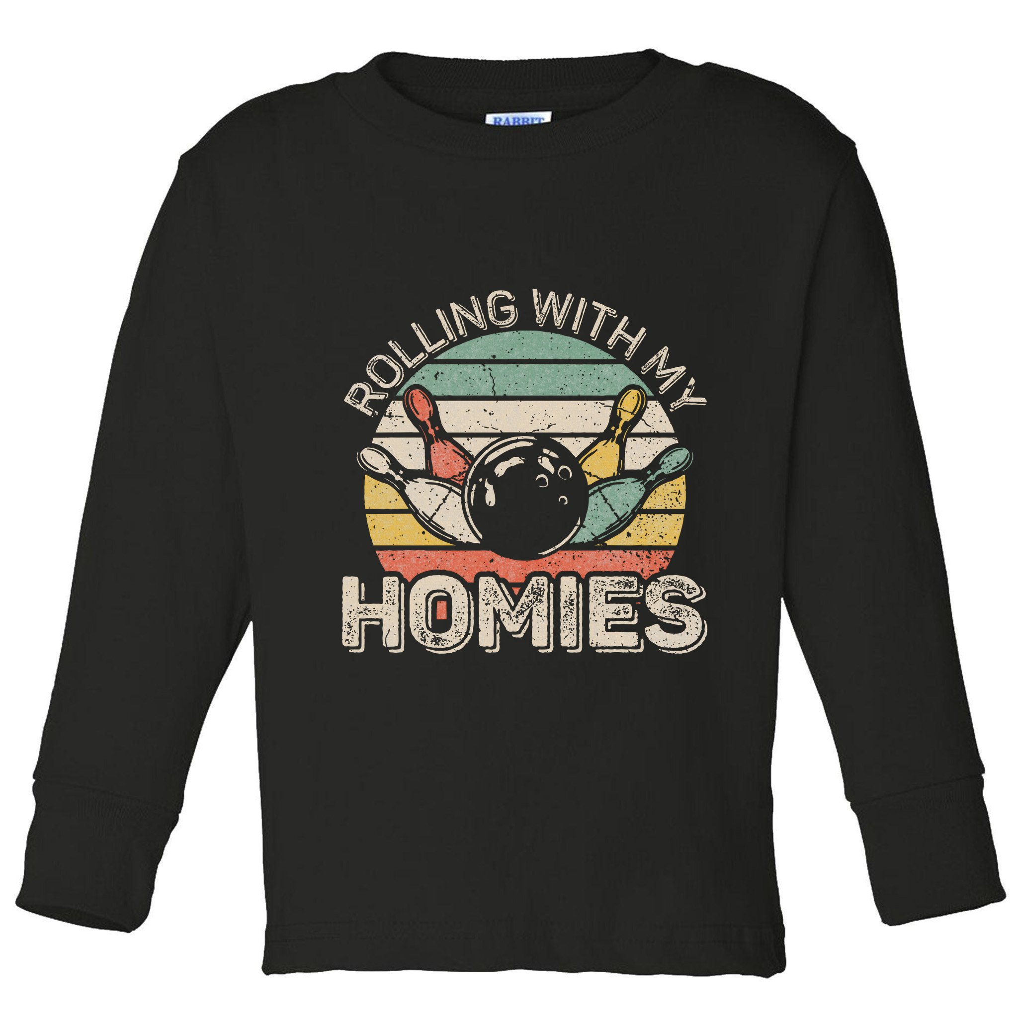 Rolling With My Homies Retro Bowling Bowler Team Funny Toddler Long Sleeve Shirt