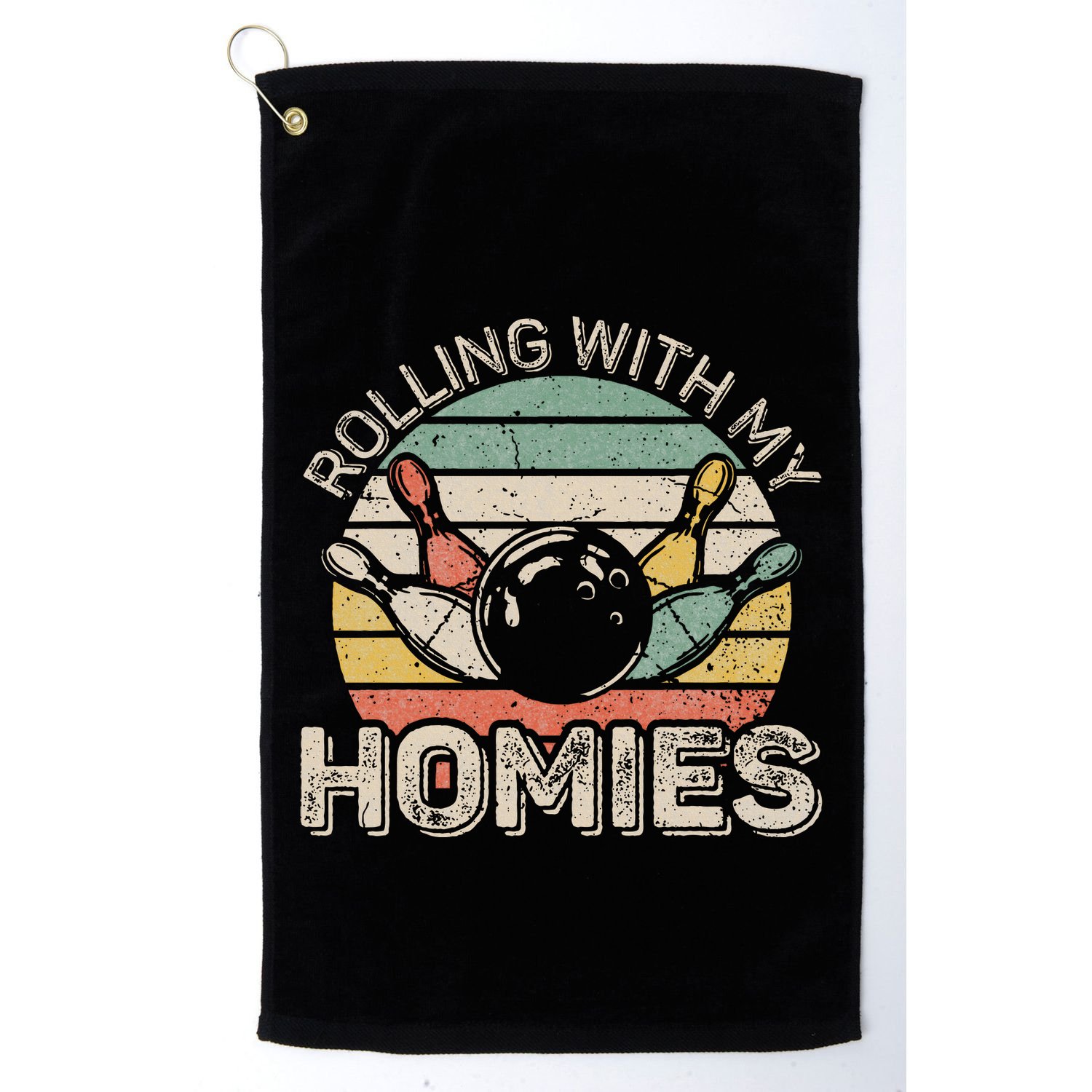 Rolling With My Homies Retro Bowling Bowler Team Funny Golf Towel