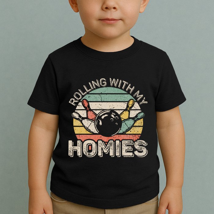 Rolling With My Homies Retro Bowling Bowler Team Funny Toddler T-Shirt