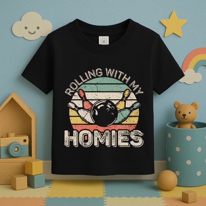Rolling With My Homies Retro Bowling Bowler Team Funny Toddler T-Shirt