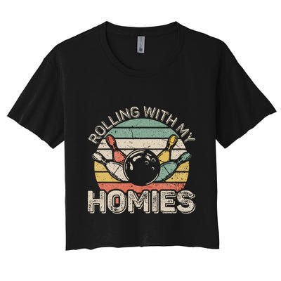 Rolling With My Homies Retro Bowling Bowler Team Funny Crop Top