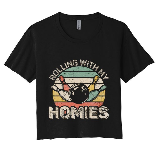 Rolling With My Homies Retro Bowling Bowler Team Funny Crop Top