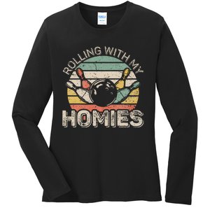 Rolling With My Homies Retro Bowling Bowler Team Funny Ladies Long Sleeve Shirt