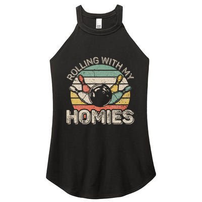 Rolling With My Homies Retro Bowling Bowler Team Funny Women's Perfect Tri Rocker Tank