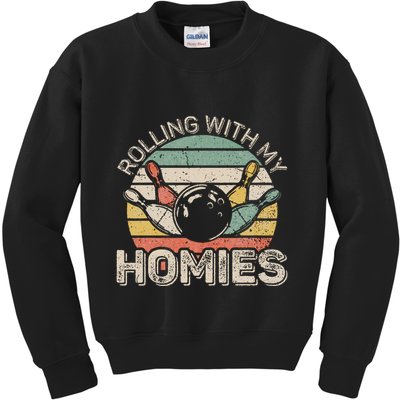 Rolling With My Homies Retro Bowling Bowler Team Funny Kids Sweatshirt