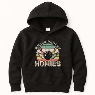Rolling With My Homies Retro Bowling Bowler Team Funny Kids Hoodie