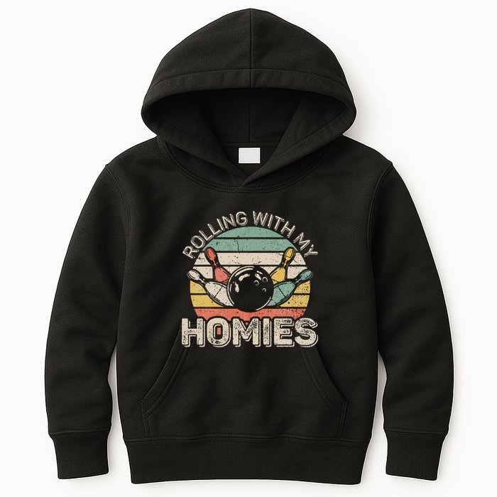 Rolling With My Homies Retro Bowling Bowler Team Funny Kids Hoodie