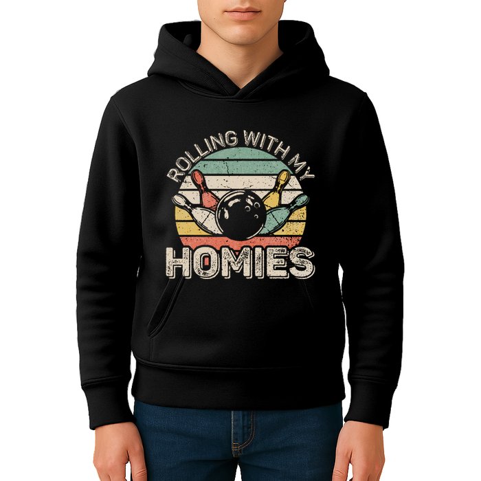 Rolling With My Homies Retro Bowling Bowler Team Funny Kids Hoodie