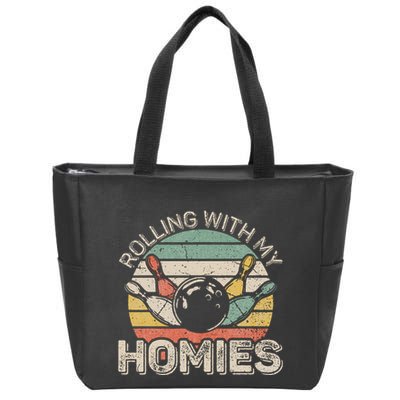 Rolling With My Homies Retro Bowling Bowler Team Funny Zip Tote Bag