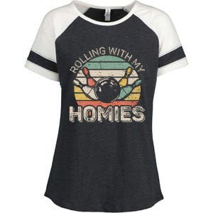 Rolling With My Homies Retro Bowling Bowler Team Funny Enza Ladies Jersey Colorblock Tee