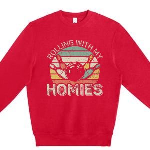 Rolling With My Homies Retro Bowling Bowler Team Funny Premium Crewneck Sweatshirt