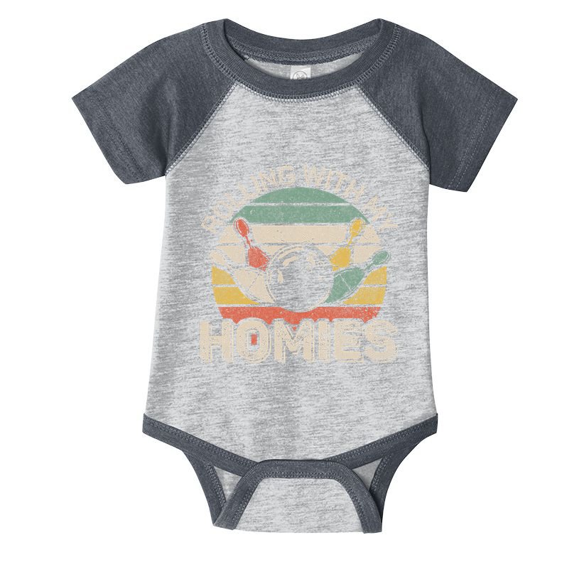 Rolling With My Homies Retro Bowling Bowler Team Funny Infant Baby Jersey Bodysuit