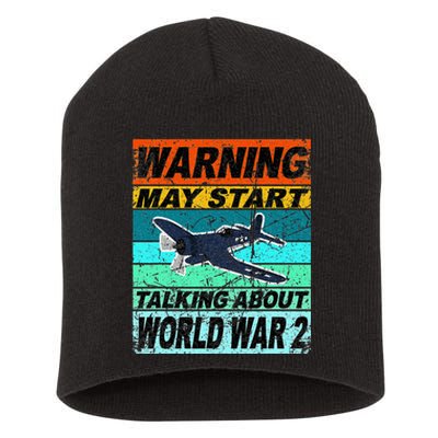 Retro Warning May Start Talking About Ww2 World War Ii Short Acrylic Beanie