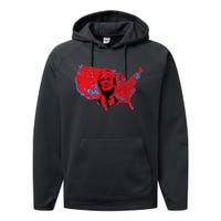 Red Wave Map Of Usa In The Trump 2024 Presidential Election Performance Fleece Hoodie