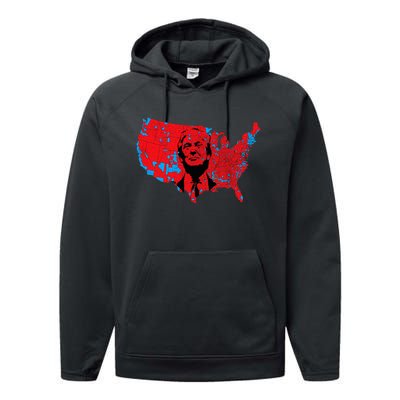 Red Wave Map Of Usa In The Trump 2024 Presidential Election Performance Fleece Hoodie