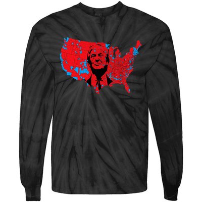 Red Wave Map Of Usa In The Trump 2024 Presidential Election Tie-Dye Long Sleeve Shirt