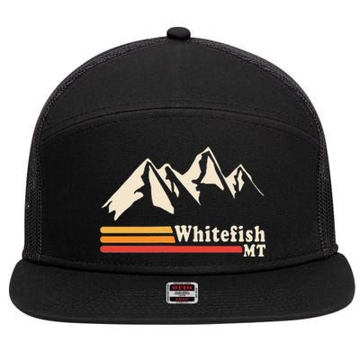 Retro Whitefish Montana Rocky Mountains Ski 7 Panel Mesh Trucker Snapback Hat