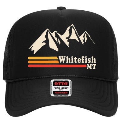 Retro Whitefish Montana Rocky Mountains Ski High Crown Mesh Back Trucker Hat