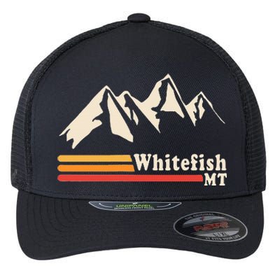 Retro Whitefish Montana Rocky Mountains Ski Flexfit Unipanel Trucker Cap