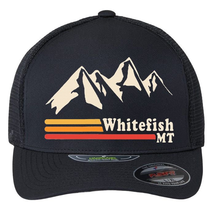 Retro Whitefish Montana Rocky Mountains Ski Flexfit Unipanel Trucker Cap