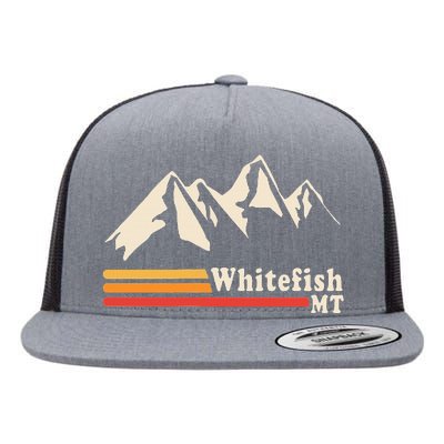 Retro Whitefish Montana Rocky Mountains Ski Flat Bill Trucker Hat